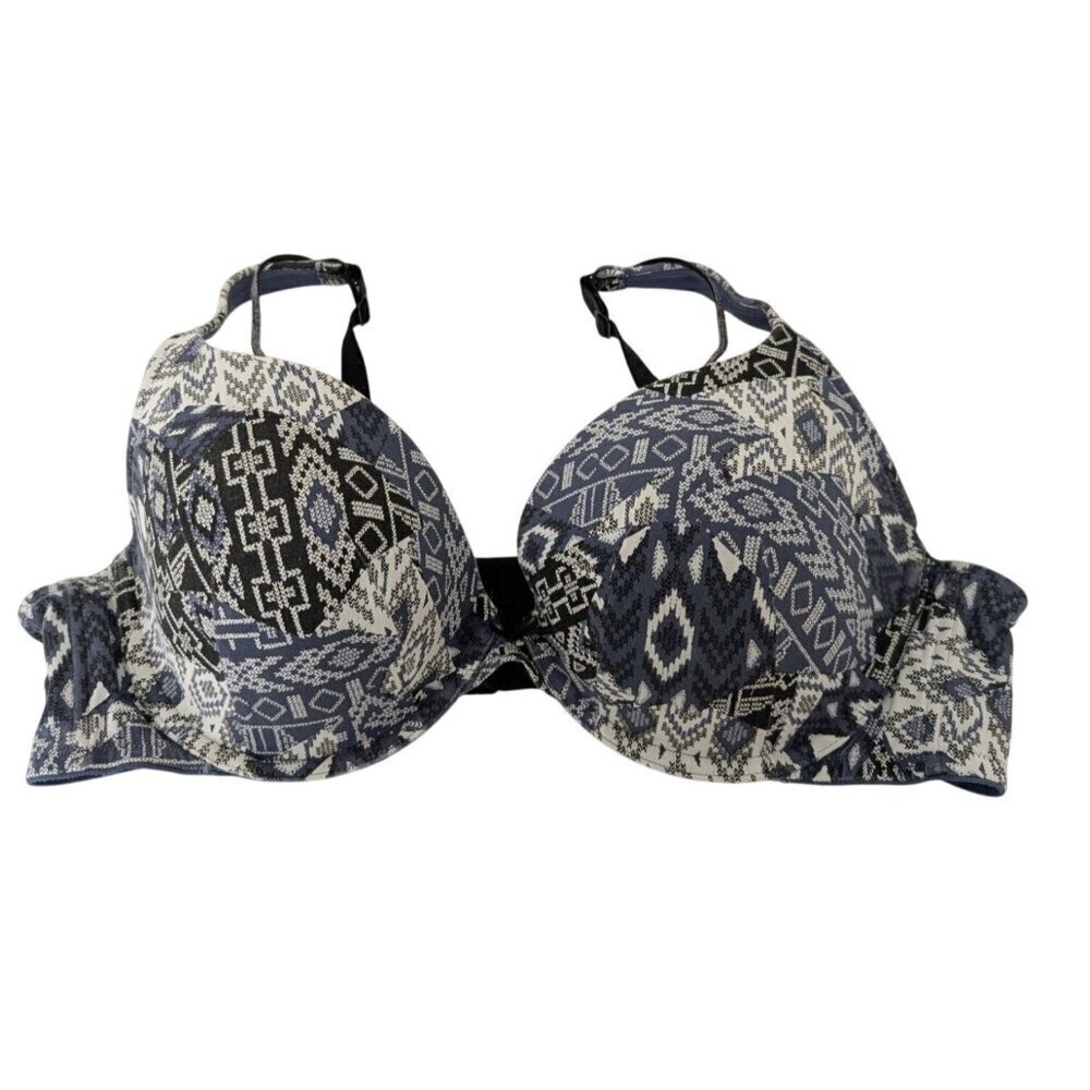 Cacique Southwestern Plunge Bra Womens Size 46C Blue Cotton Spandex Adjustable